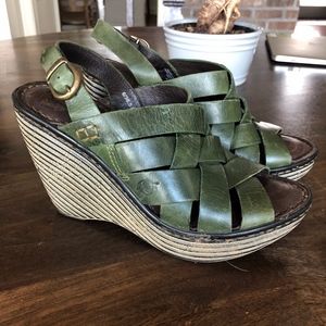 Born Dark Green Wedge Sandals